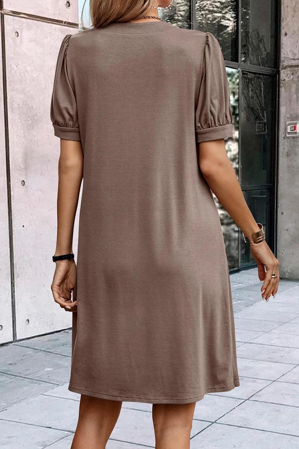 Robe Droite Élégante Cintrée avec Manches Bouffantes pour Femmes