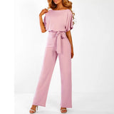 Eleganter Overall mit ausgestellten Beinen und geschnürter Taille