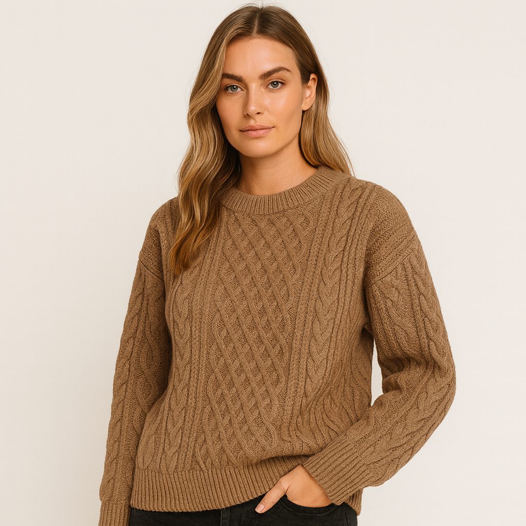 Sweter damski z dzianiny z wzorem warkocza – ciepły, miękki i elegancki