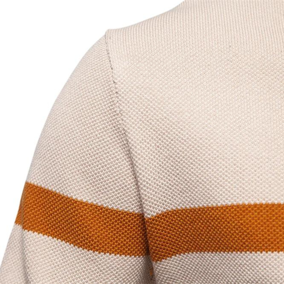 Herrenpullover mit halbem Reißverschluss – Eleganter gestreifter Strickpullover