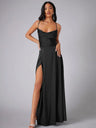 Satin-Abendkleid mit drapiertem Ausschnitt und Rückenausschnitt