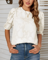 Blouse with puff sleeves and white floral pattern