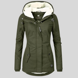Long waterproof winter coat with hood and lining