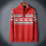 Men's Winter Sweater with Nordic Pattern – Comfortable Half-Zip Sweatshirt