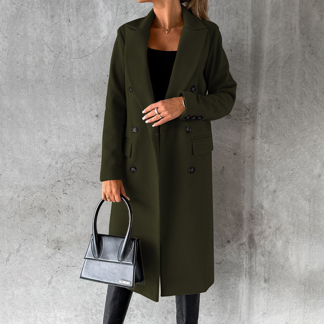 Manteau d'automne élégant pour femmes à double boutonnage en mélange de laine