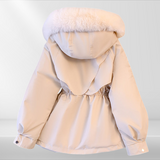 Damen Luxus Wintermantel mit Pelzkragen – Warmer Parka mit Taillenzug