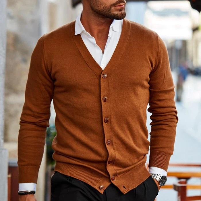Kardigan męski z dekoltem w serek i guzikami - elegancki i wygodny