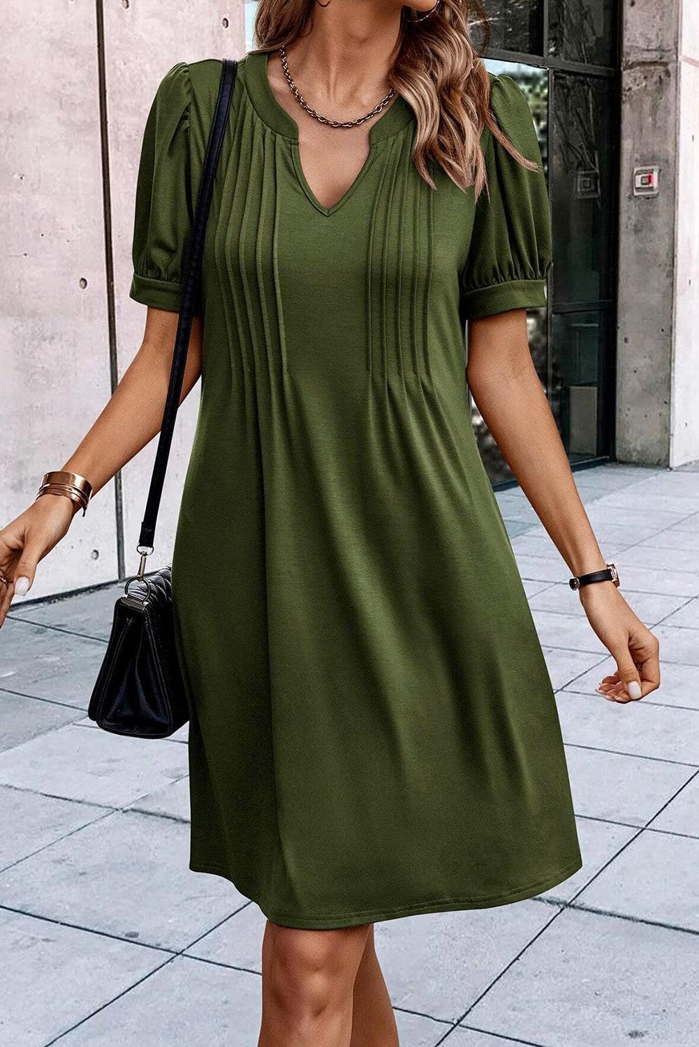 Robe Droite Élégante Cintrée avec Manches Bouffantes pour Femmes