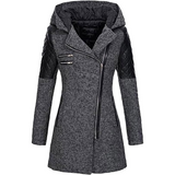 Manteau Femme Mi-Long à Capuche et Manches Contrastées