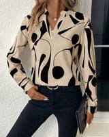 Elegant Blouse with Stand-up Collar and Print