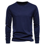 T-shirt à manches longues pour hommes en coton respirant avec col rond