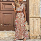 Elegantes Boho Maxikleid mit V-Ausschnitt und Gürtel