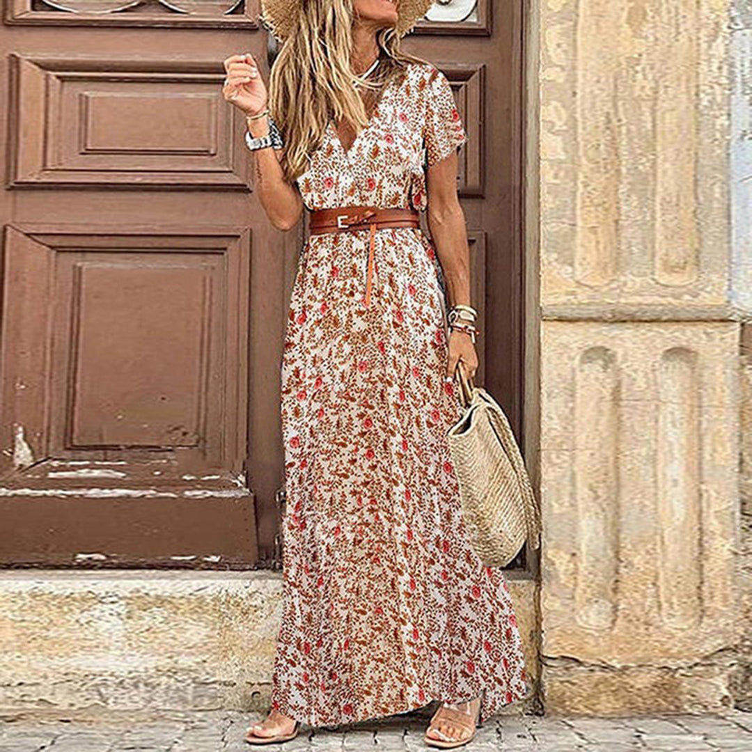 Maxikleid Boho Sommer mit V-Ausschnitt und Gürtel