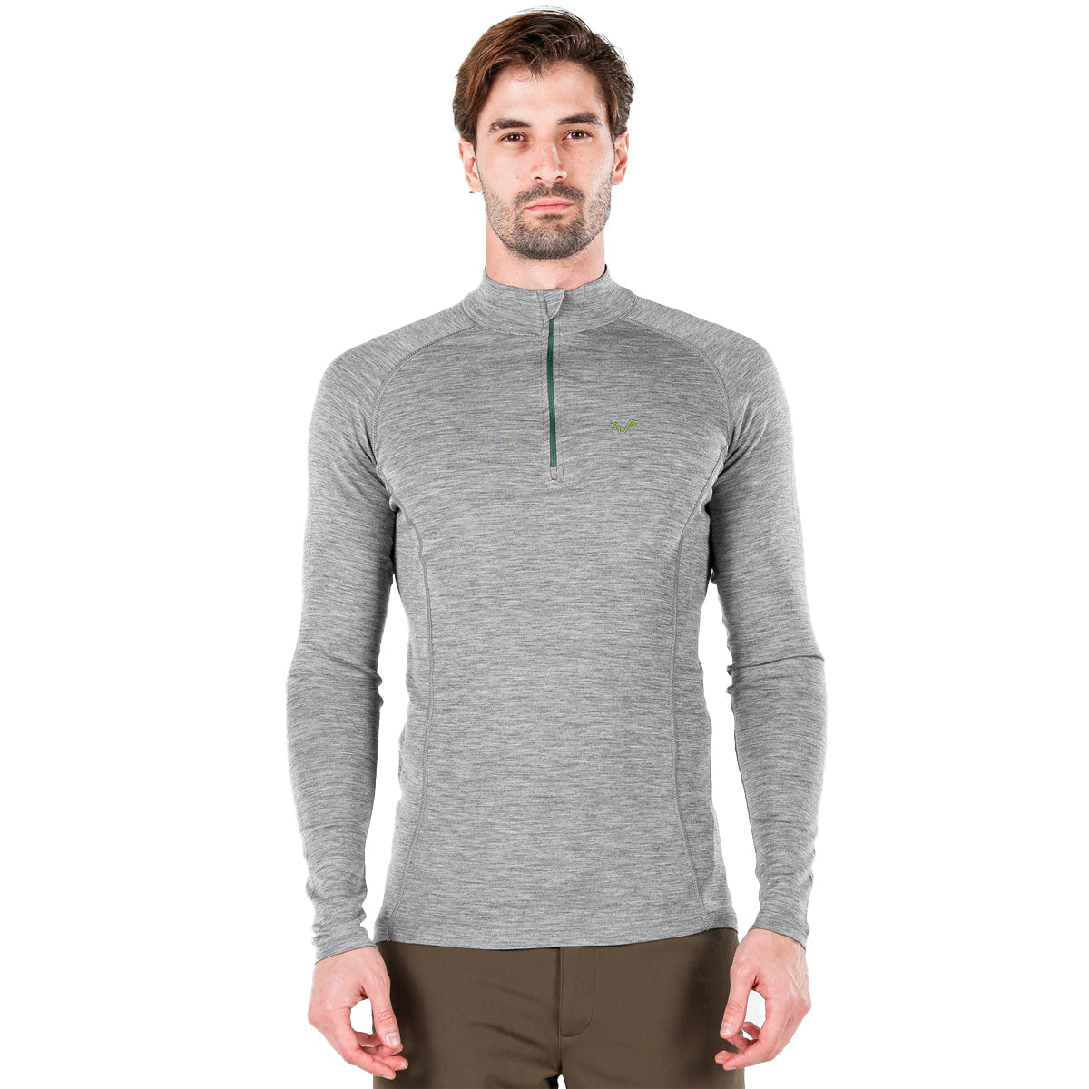 Langarm-T-Shirt aus 100% Merinowolle mit ¼-Reißverschluss
