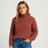 Sweter damski z golfem o prążkowanej fakturze – ciepły, miękki i modny