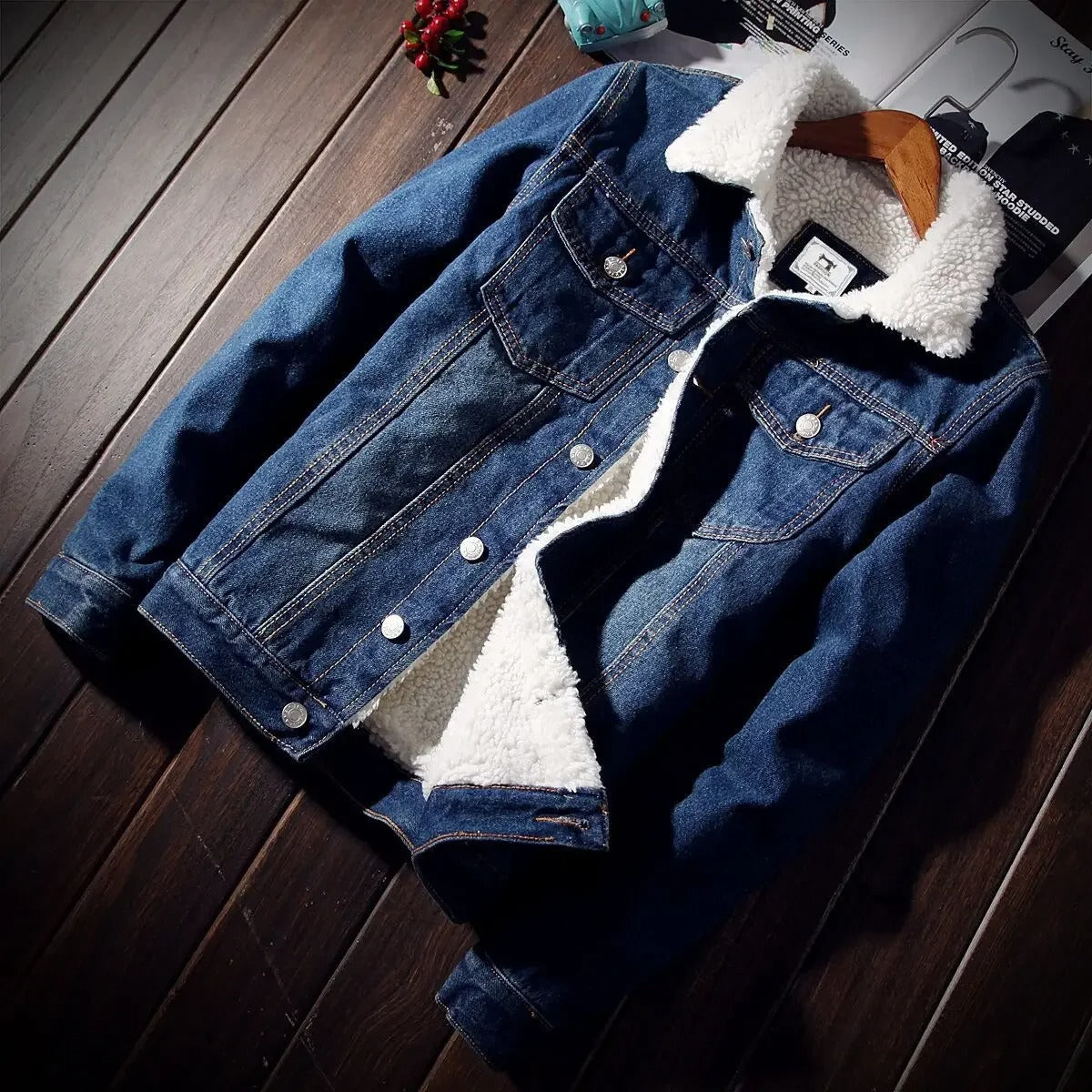 Men's winter denim jacket – Warm sherpa style coat