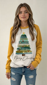 Weihnachts-Pullover Damen – Sweatshirt Frohe Weihnachten mit Tannenbaum-Aufdruck
