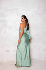 Elegantes Ein-Schulter-Kleid mit asymmetrischen Linien und drapiertem Akzent
