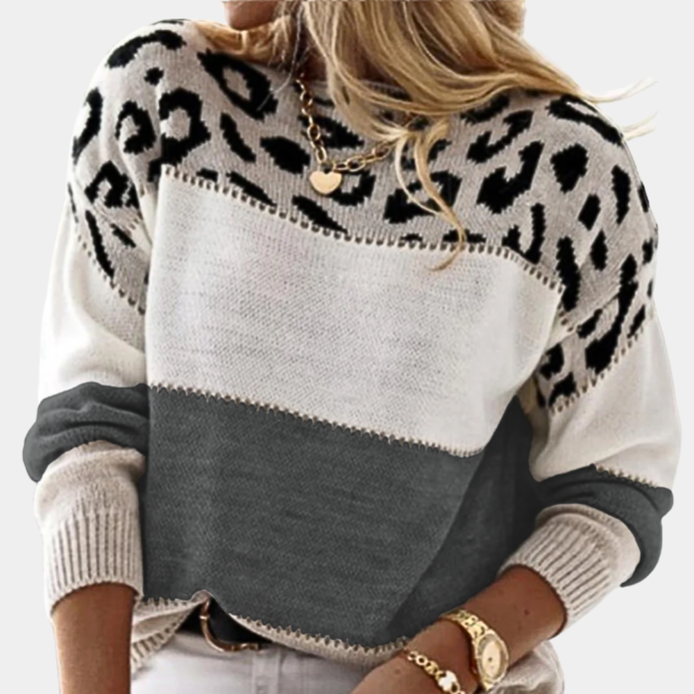 Pull Femme Tendance à Imprimé Léopard et Coupe Oversize