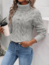Damen Rollkragenpullover aus Zopfmuster-Strick - Winterwärme