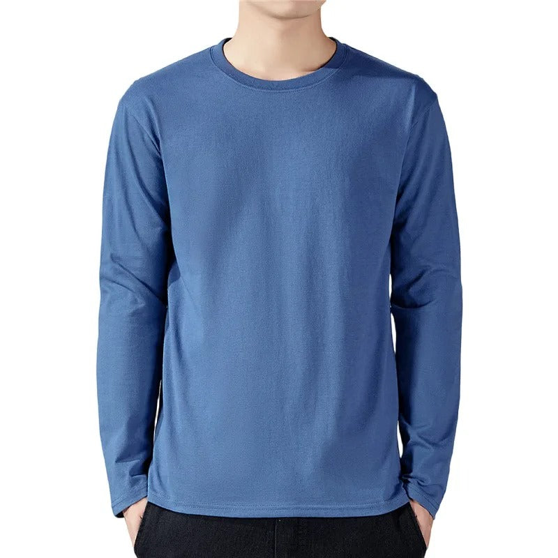 T-shirt à manches longues pour hommes en coton respirant avec col rond