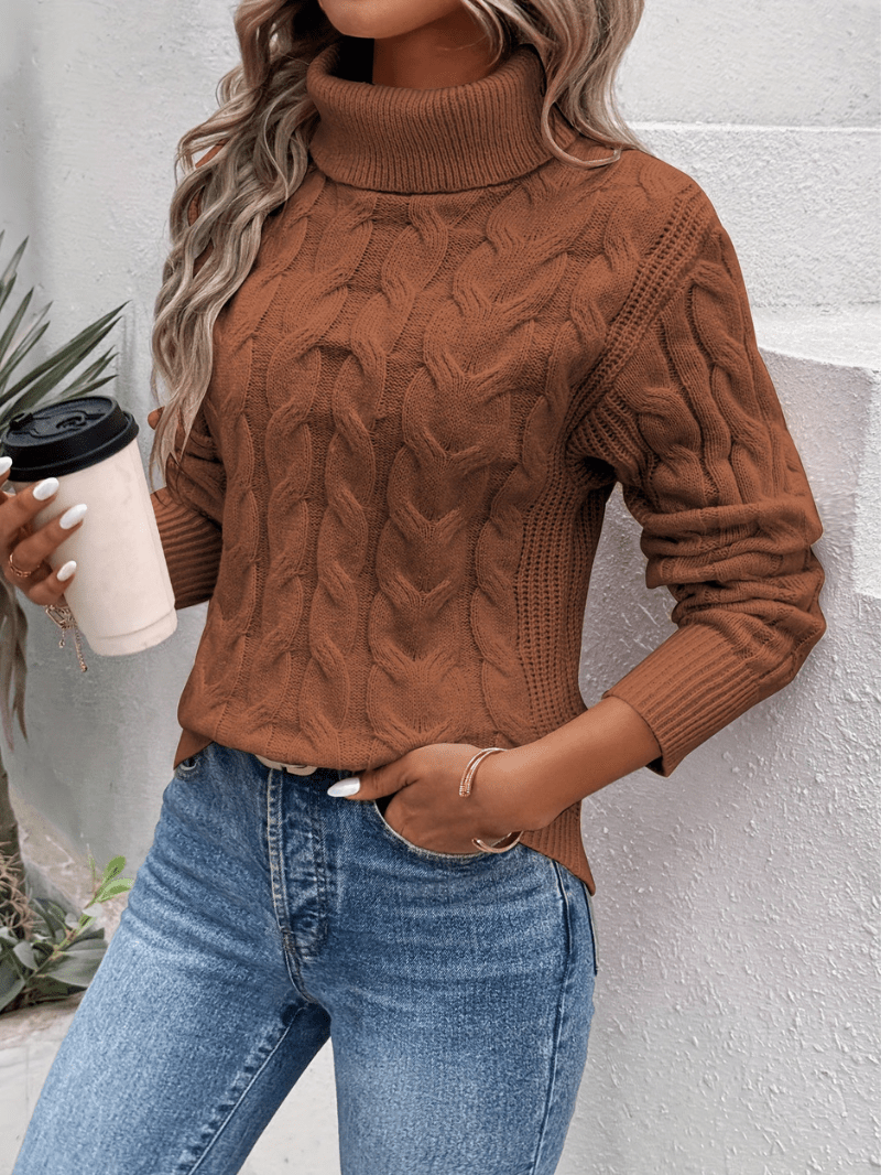 Damen Rollkragenpullover aus Zopfmuster-Strick - Winterwärme
