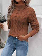 Damen Rollkragenpullover aus Zopfmuster-Strick - Winterwärme