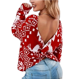 Women's Christmas Top – Winter T-shirt Open Back & Festive Print
