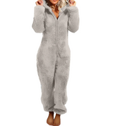 Fleece-Overall für Damen – Kuscheliger warmer Pyjama mit Kapuze