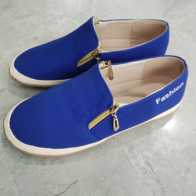 Bequeme flache Schuhe aus PU mit Reißverschluss
