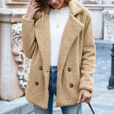 Oversize Damenmantel aus Teddy-Stoff mit doppelter Knopfleiste im lässigen Stil