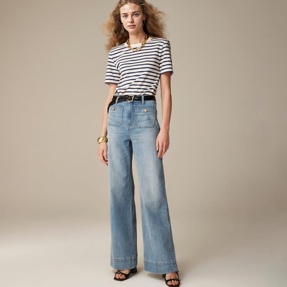 Pantalon Marin Taille Haute avec Boutons Dorés