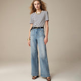 Pantalon Marin Taille Haute avec Boutons Dorés