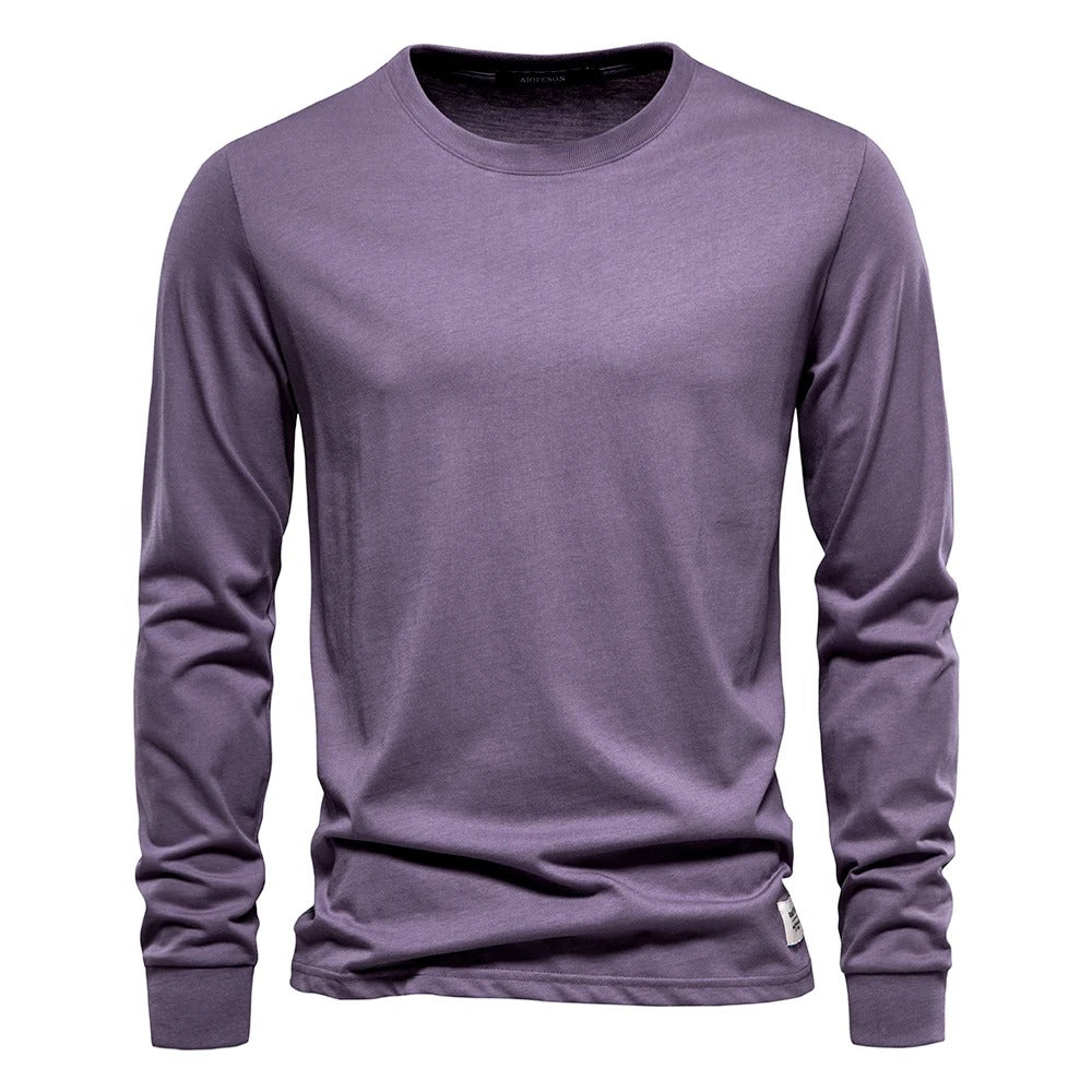 T-shirt à manches longues pour hommes en coton respirant avec col rond