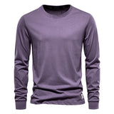 T-shirt à manches longues pour hommes en coton respirant avec col rond