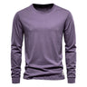 T-shirt à manches longues pour hommes en coton respirant avec col rond