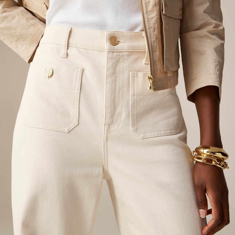 Pantalon Marin Taille Haute avec Boutons Dorés