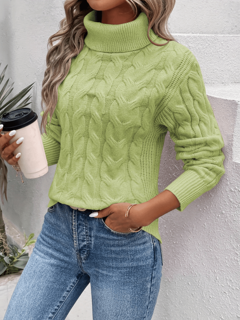Damen Rollkragenpullover aus Zopfmuster-Strick - Winterwärme