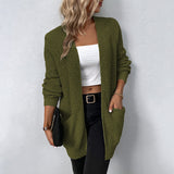 Damenstrickweste – Langer offener Cardigan mit Taschen