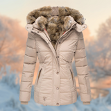 Damen Wintermantel – Warme Jacke mit luxuriösem Pelzkragen und Kapuze