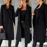 Manteau d'automne élégant pour femmes à double boutonnage en mélange de laine