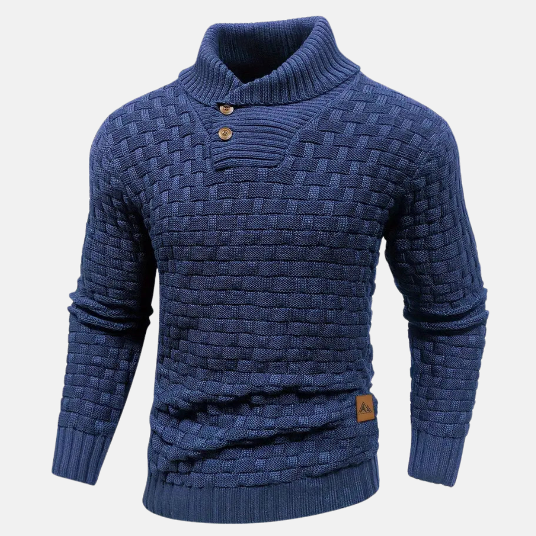 Men's sweater with collar and buttons – Textured pattern knit sweater
