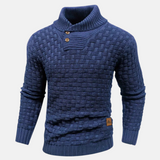Men's sweater with collar and buttons – Textured pattern knit sweater