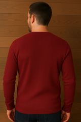 Men's Long Sleeve Henley Top with Ribbed Texture