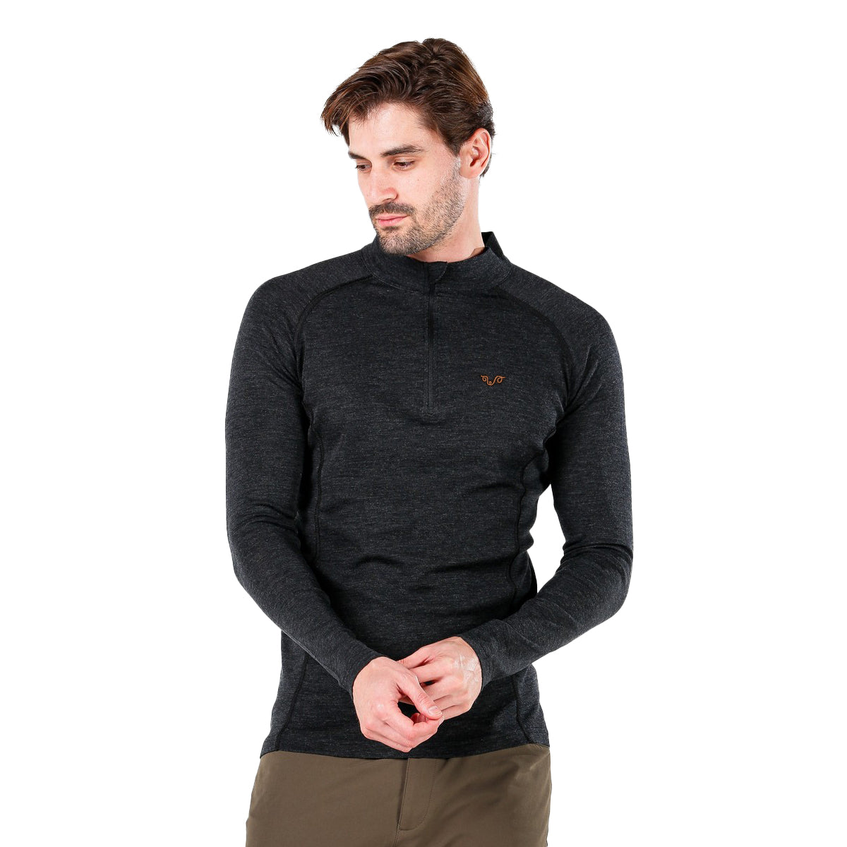 Langarm-T-Shirt aus 100% Merinowolle mit ¼-Reißverschluss