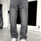 Herrenjeans lockerer Schnitt – Graue Denim-Hose im Casual-Stil