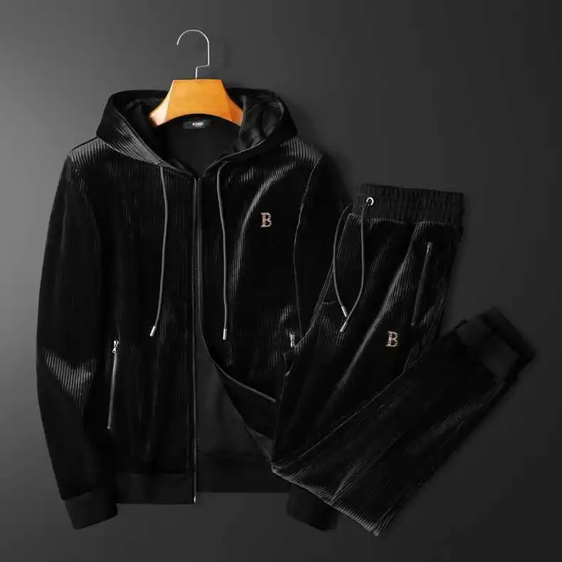 Ensemble en Velours pour Homme - Veste à Capuche de Luxe et Pantalon-mezam.fr