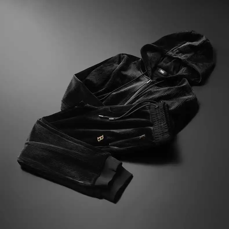 Ensemble en Velours pour Homme - Veste à Capuche de Luxe et Pantalon-mezam.fr