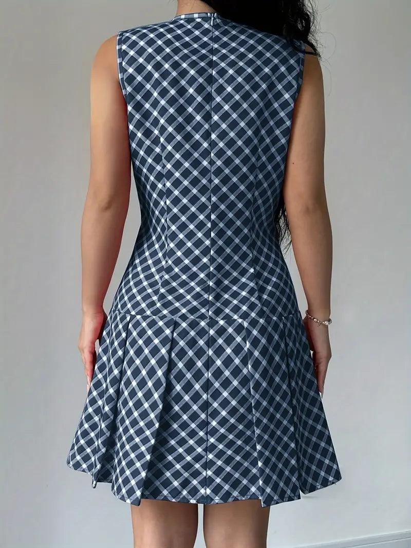 Robe Trapèze Sans Manches à Imprimé Carreaux Vintage