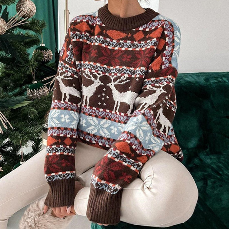 Weihnachts-Pullover Damen – Warmer Strickpullover mit Wintermotiv